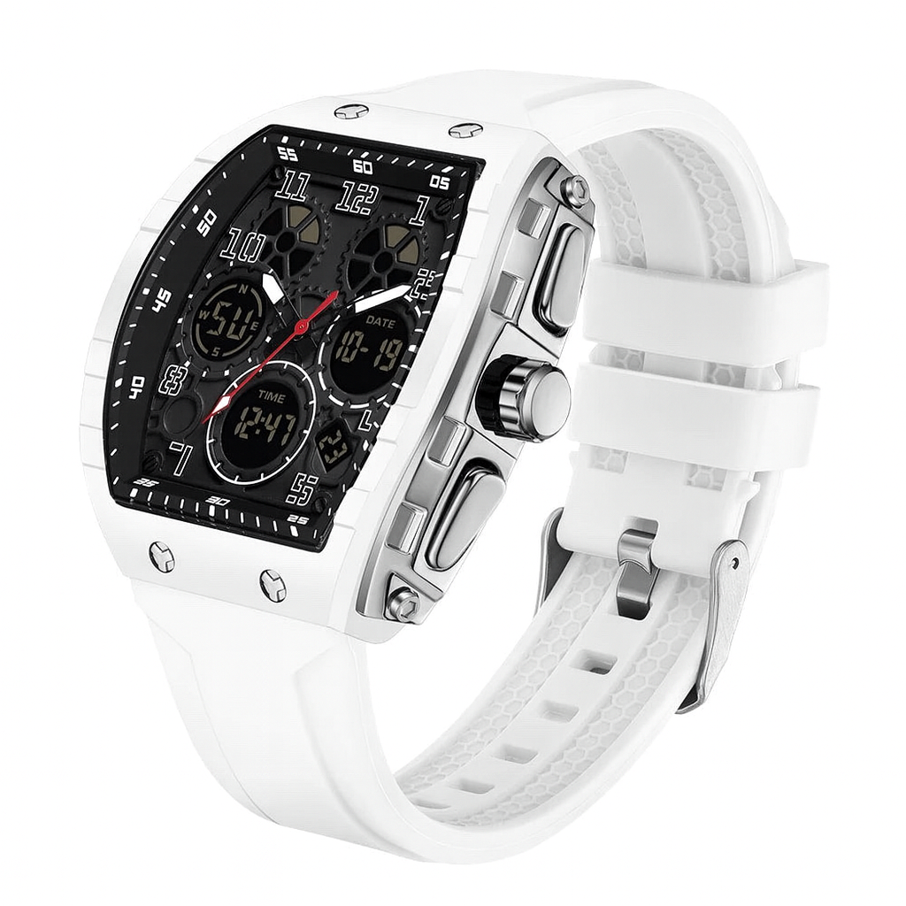 Digital Watch – Waterproof Silicone Sport Wristwatch with Multifunctional Features-White