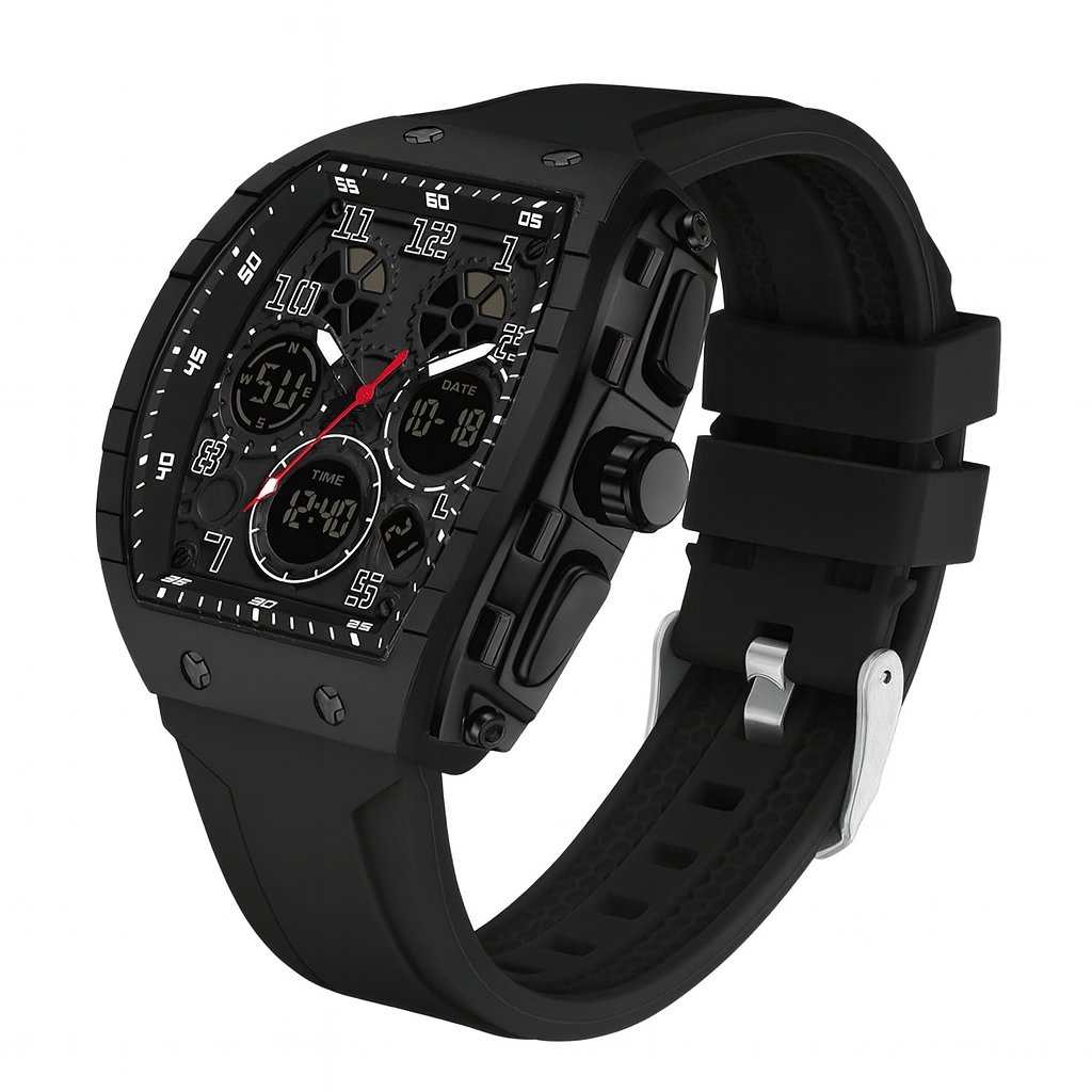 Digital Watch – Waterproof Silicone Sport Wristwatch with Multifunctional Features-Black