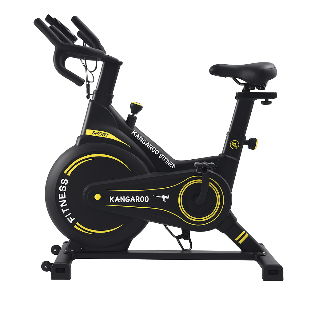 Kangaroo Fitness Magnetic Friction Spin Bike (Black/Yellow) – Heavy Duty 150kg Weight Capacity