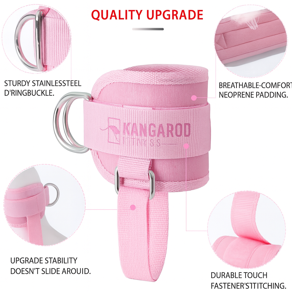Kangaroo Fitness Padded Ankle Cuffs Straps For Cable Machine Pink