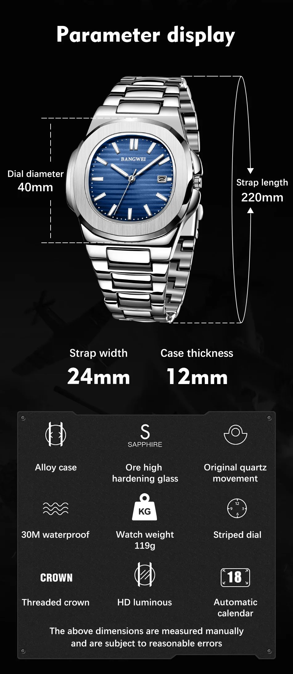 Stainless Steel Chronograph Sport Watch with Date