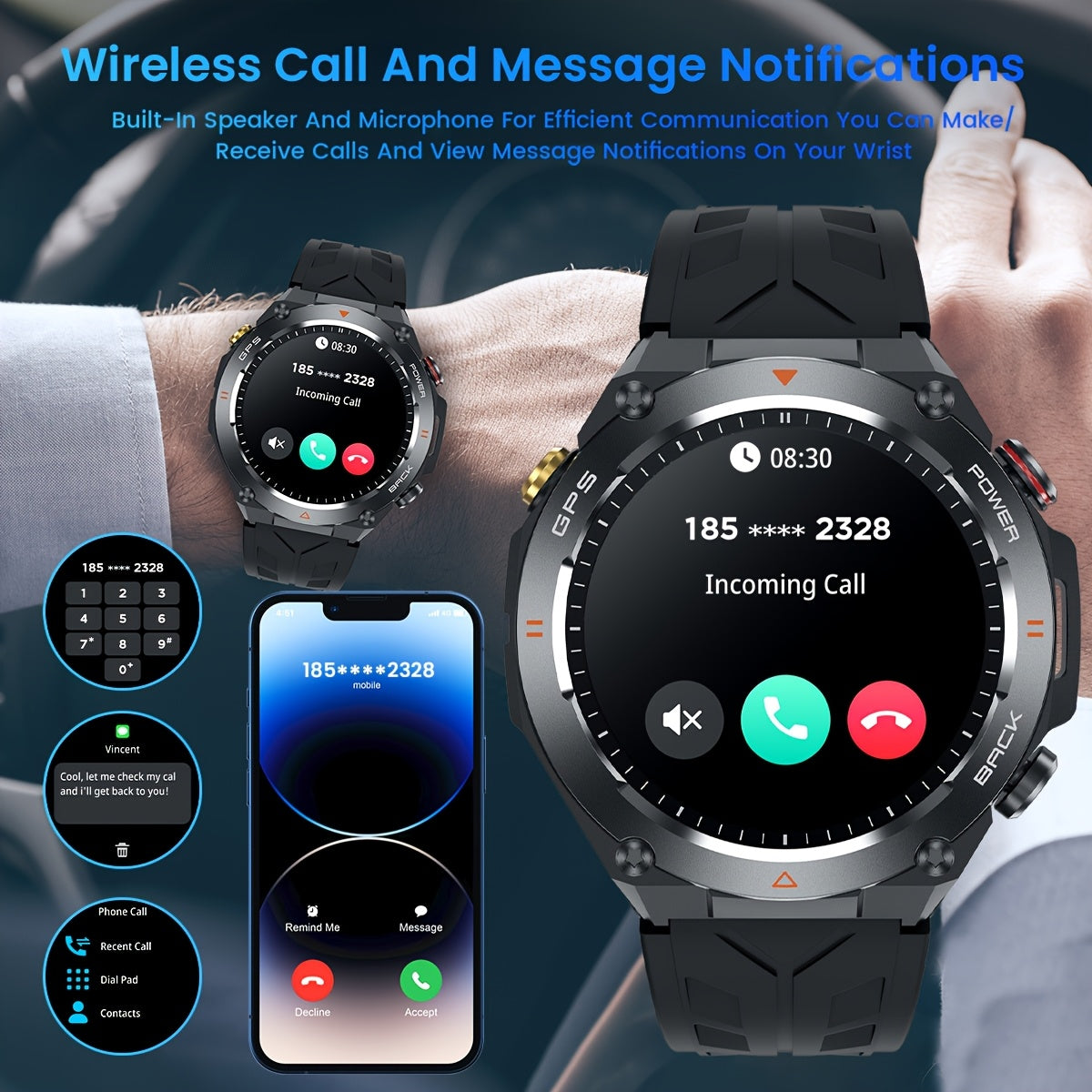 GPS Smart watch , Compass & 100+ Sports Modes – Waterproof Fitness Watch for iOS/Android