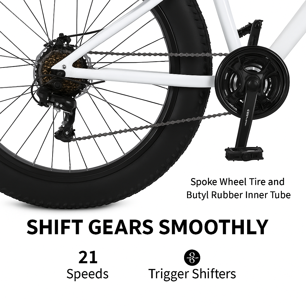26 X Large Fat Tyre Bicyle mountain bike Full Suspension 21 speed white
