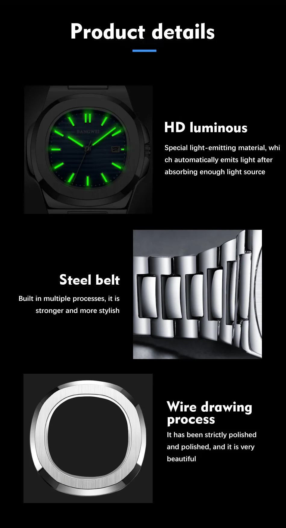 Stainless Steel Chronograph Sport Watch with Date
