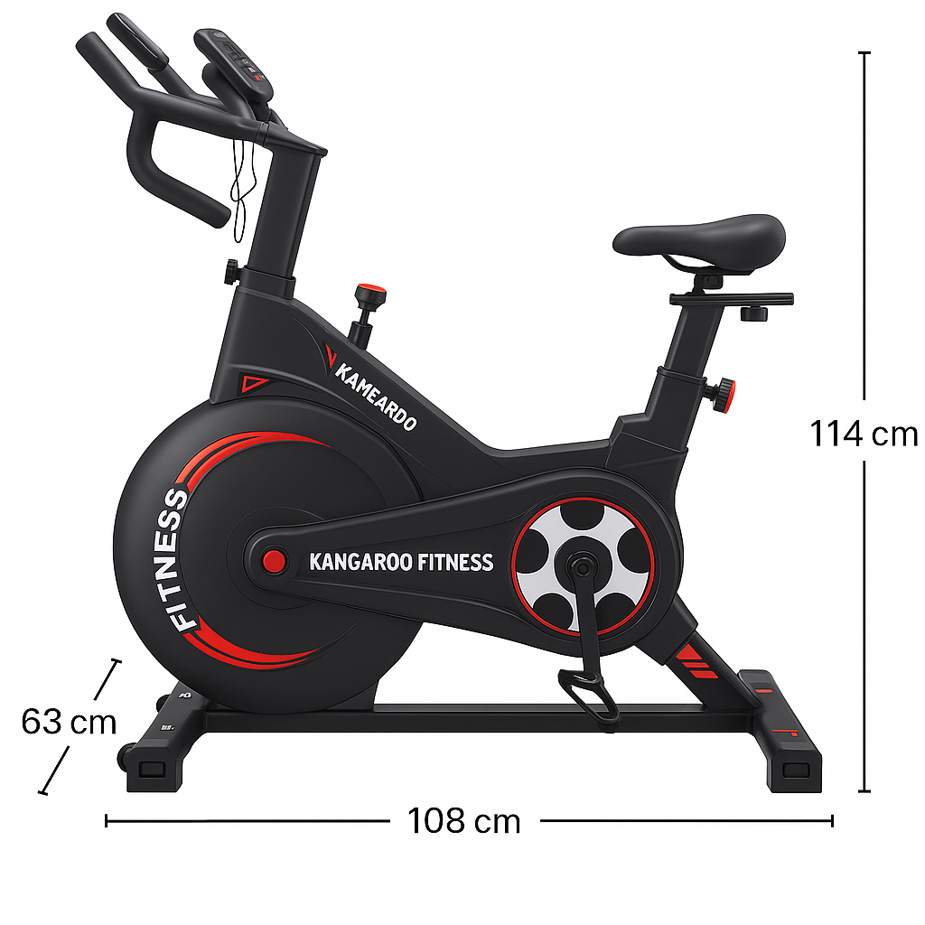 Kangaroo Fitness Black Red Magnetic Resistance Spin Bike – Heavy Duty 150kg Weight Capacity