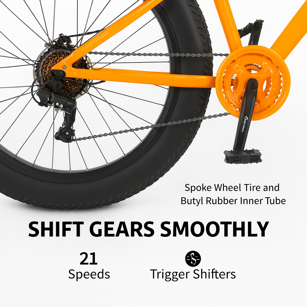 26 X Large Fat Tyre Bicyle mountain bike Full Suspension 21 speed Orange