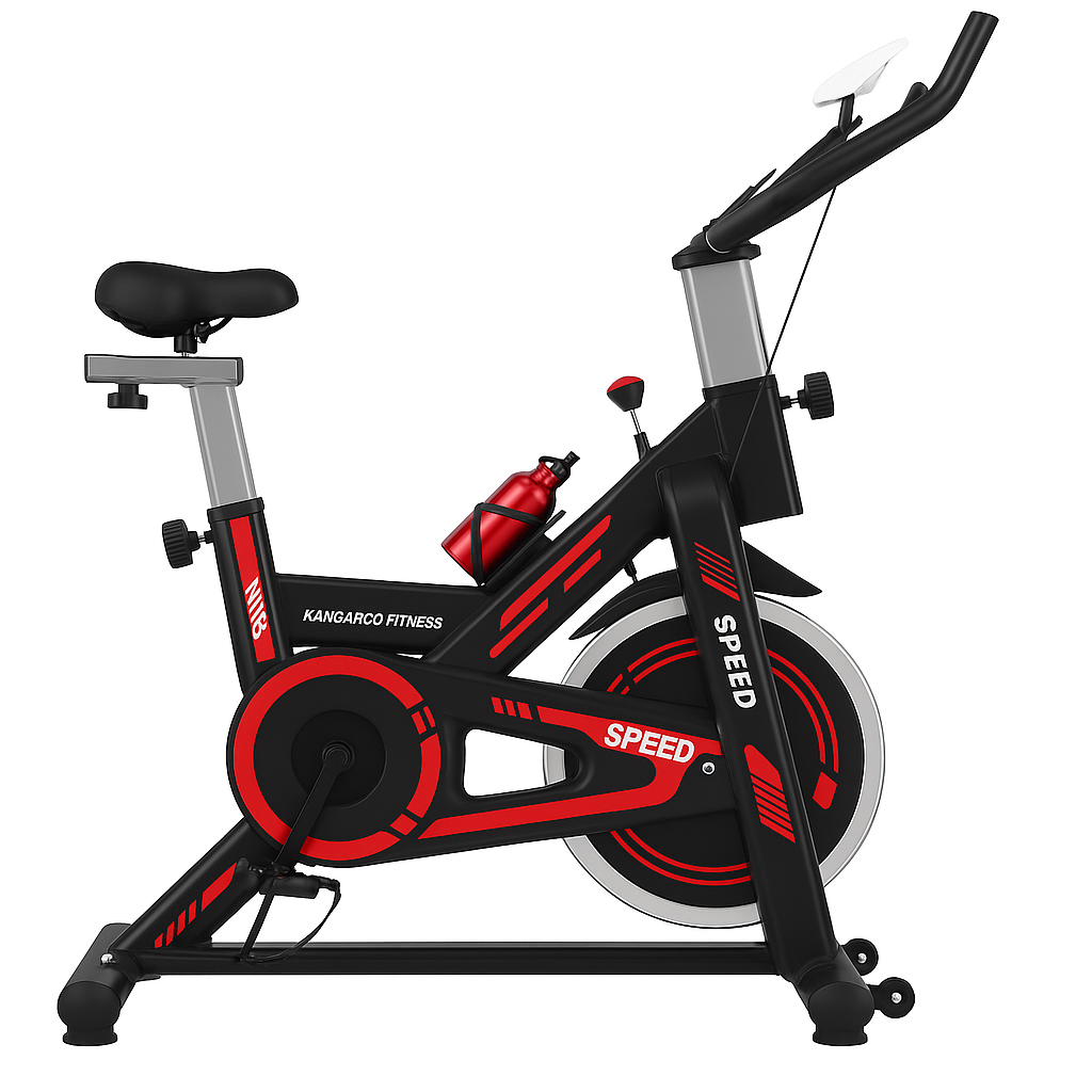 Kangaroo Fitness Spin Exercise Bike – Red Indoor Cycling Bike for Home Gym, 150kg Weight Capacity