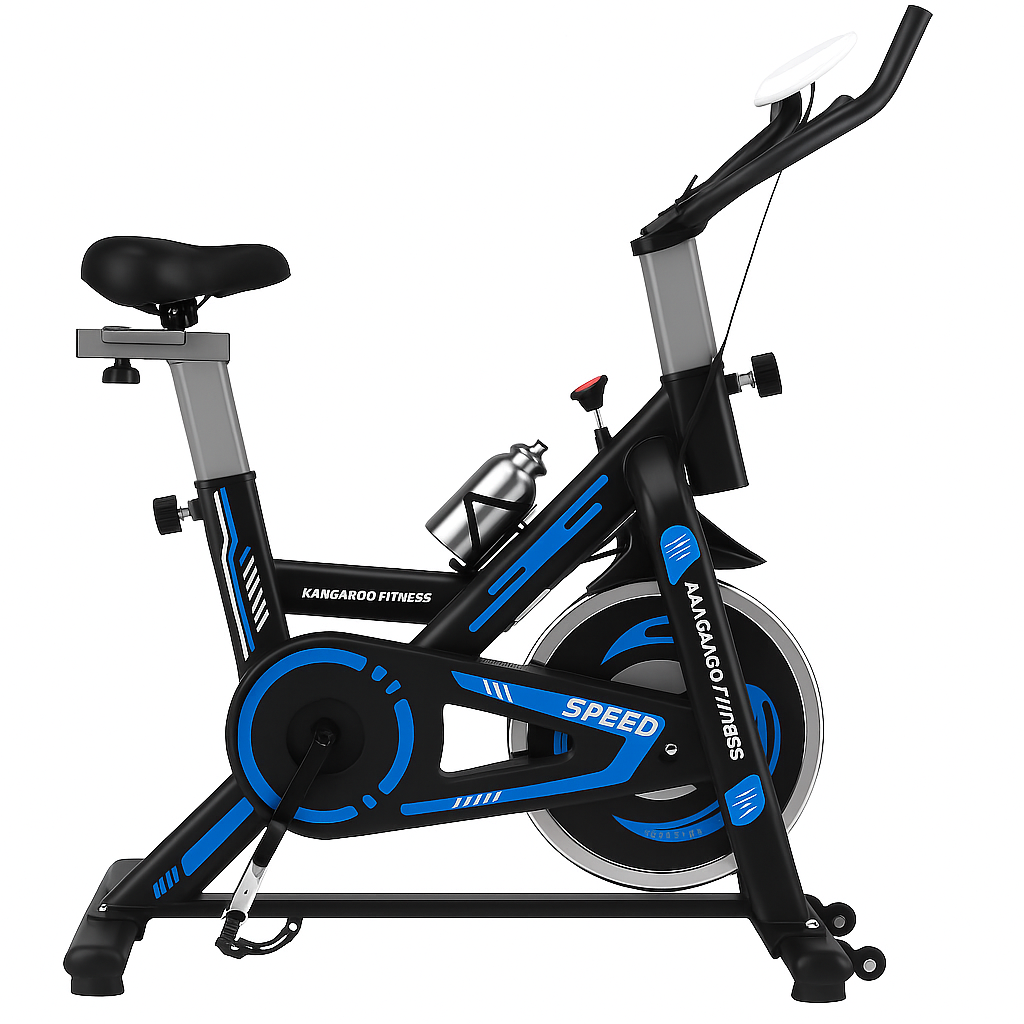 Kangaroo Fitness Spin Exercise Bike Blue Indoor Cycling Bike for Home Gym, 150kg Weight Capacity