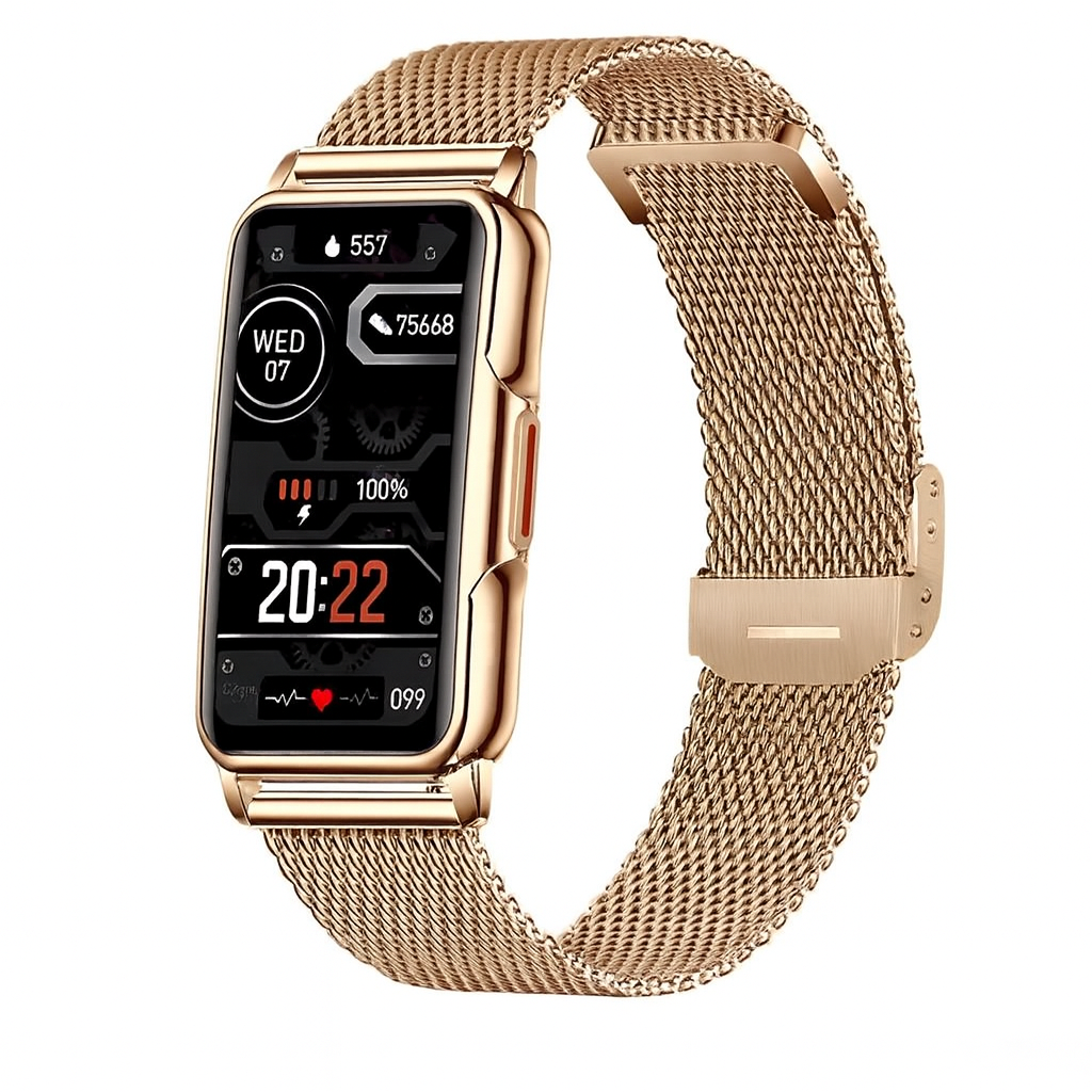 Smart Watch Full Touch Bluetooth Call IP67 Fitness Tracker gold mesh