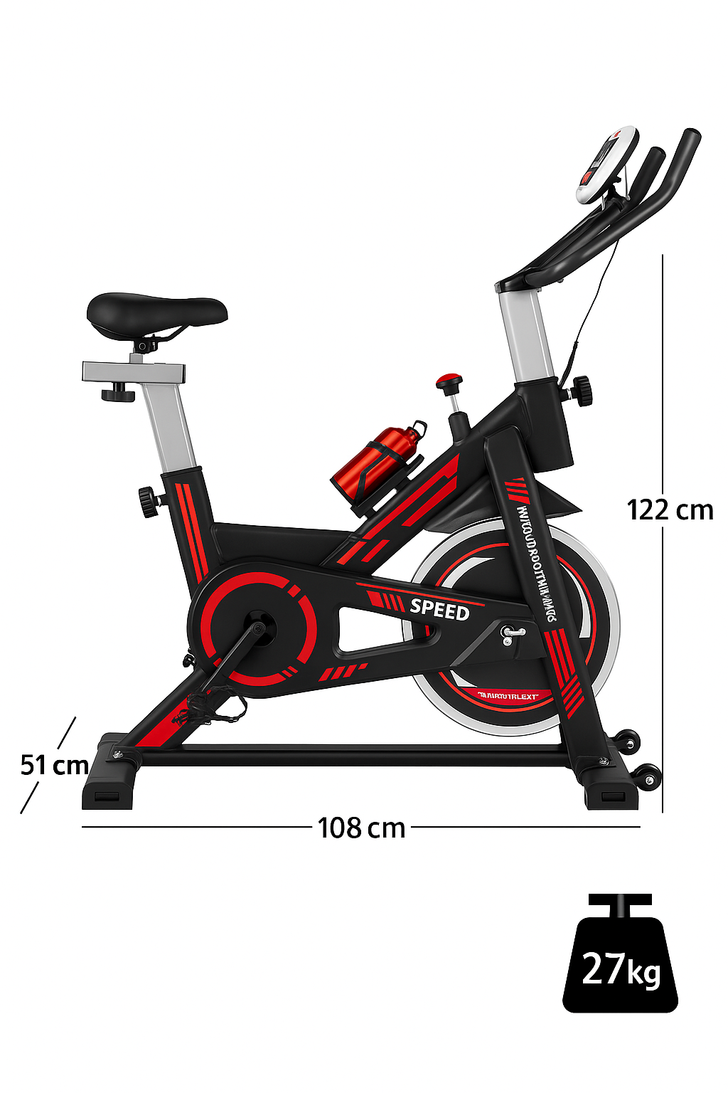 Kangaroo Fitness Spin Exercise Bike – Red Indoor Cycling Bike for Home Gym, 150kg Weight Capacity