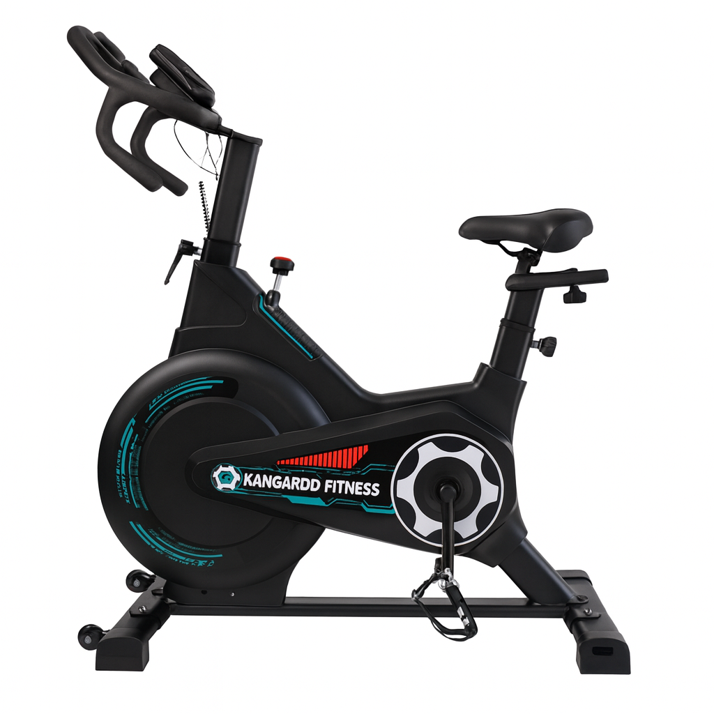 Kangaroo Fitness Magnetic Friction Spin Bike – Black Green | 150kg Weight Capacity, Indoor Exercise Bike for Home Gym