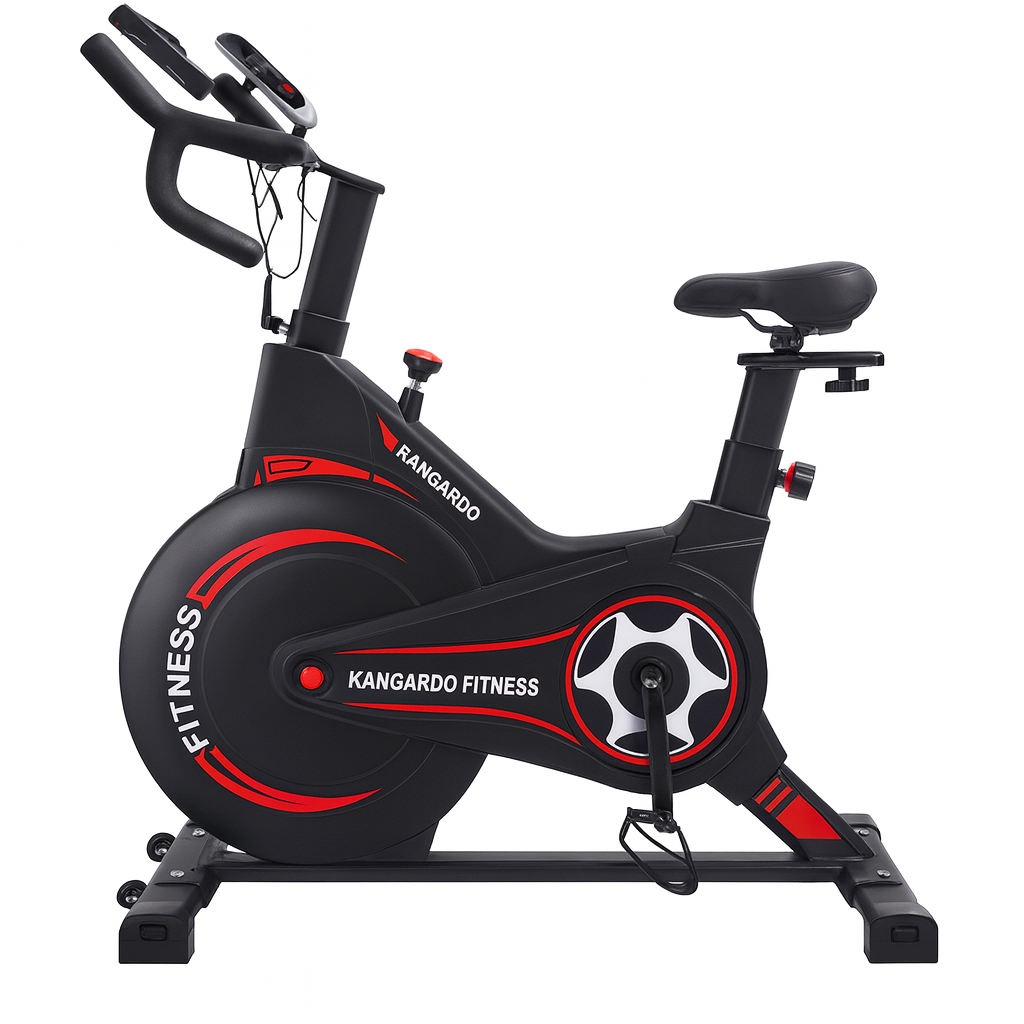 Kangaroo Fitness Black Red Magnetic Resistance Spin Bike – Heavy Duty 150kg Weight Capacity