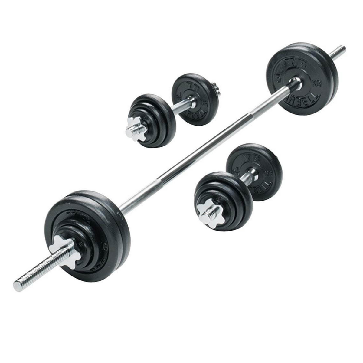 50KG Cast Iron Adjustable Dumbbell & Barbell Set Weight Plates set Wit ...