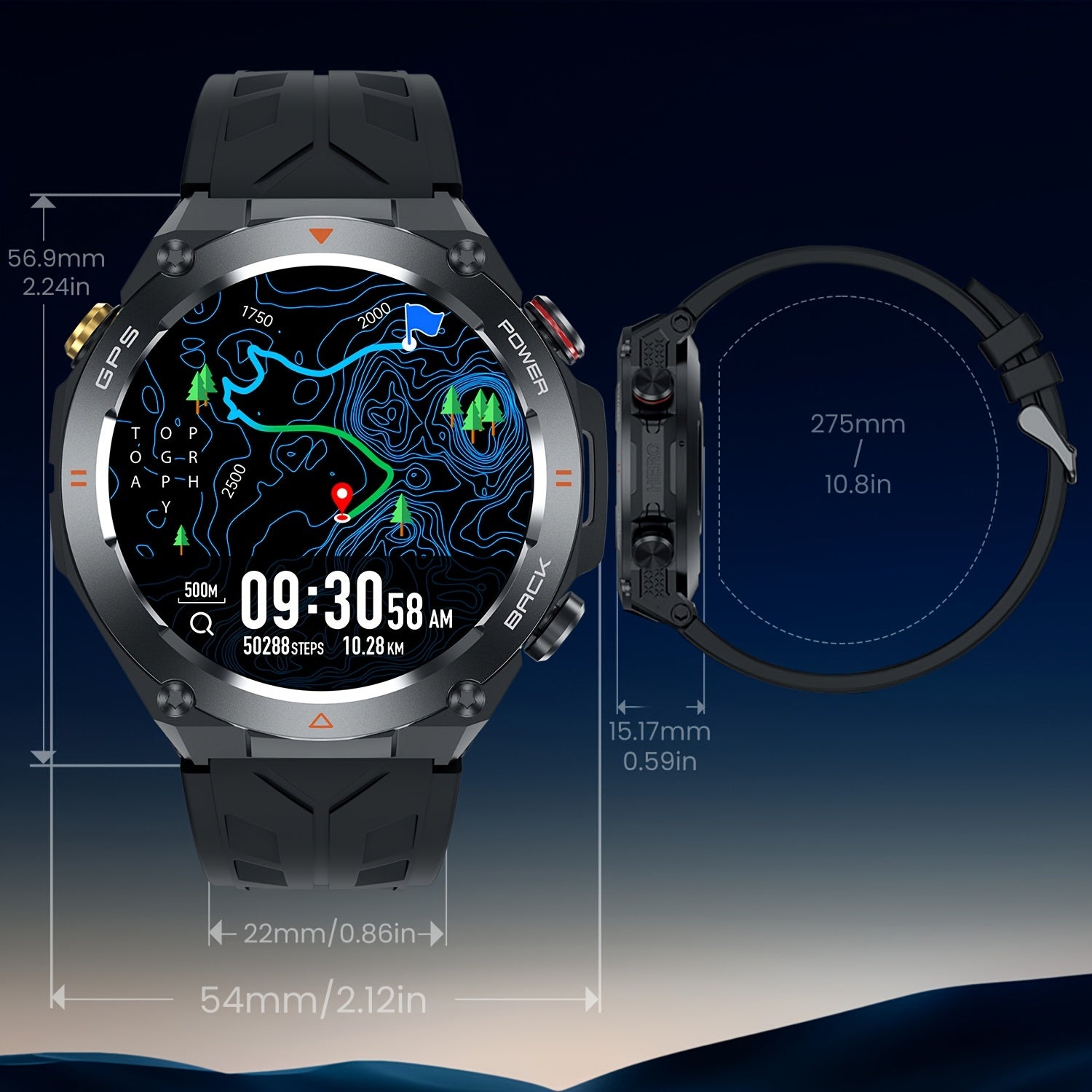 GPS Smart watch , Compass & 100+ Sports Modes – Waterproof Fitness Watch for iOS/Android