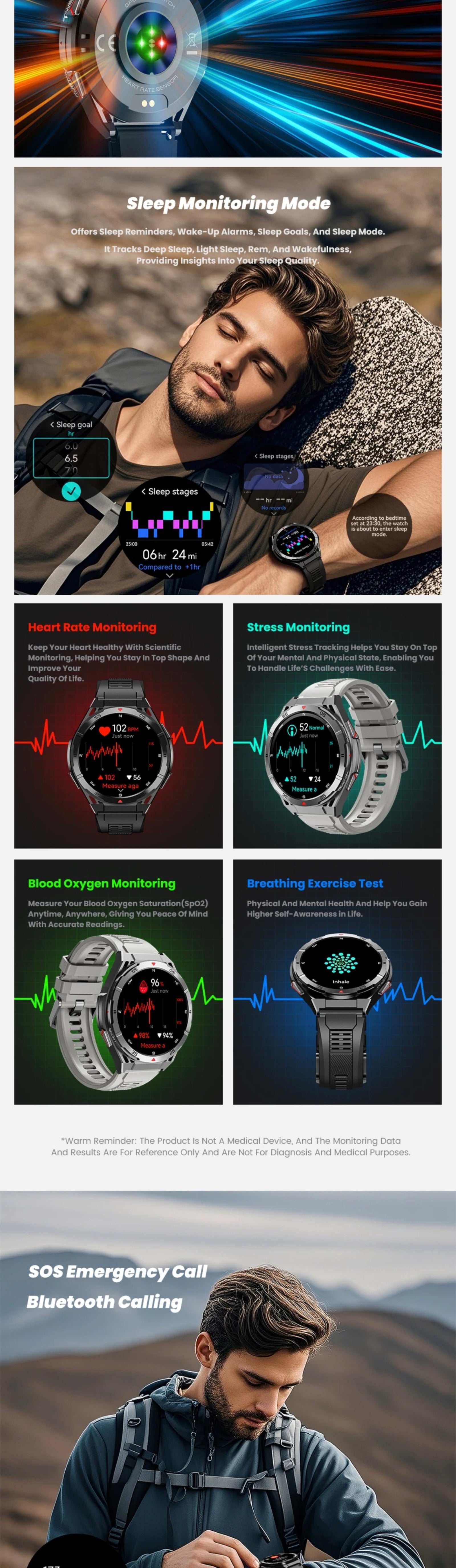GPS Smart Watch Dual-Band AMOLED, 3ATM Waterproof for Men and Women-Silver