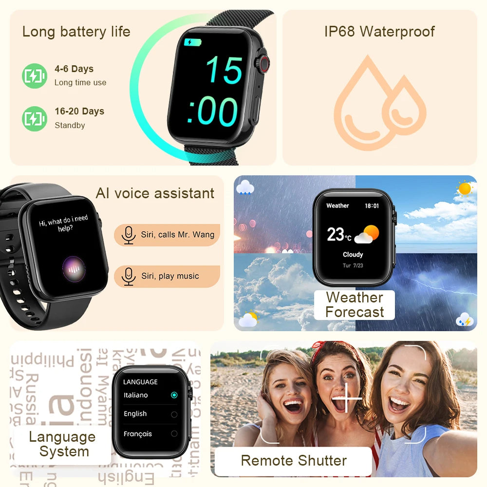 Smart watch: AMOLED Display, Bluetooth Calls, Fitness & Health Tracker-Black