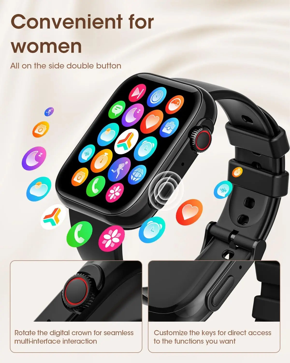 Smart watch: AMOLED Display, Bluetooth Calls, Fitness & Health Tracker-Black
