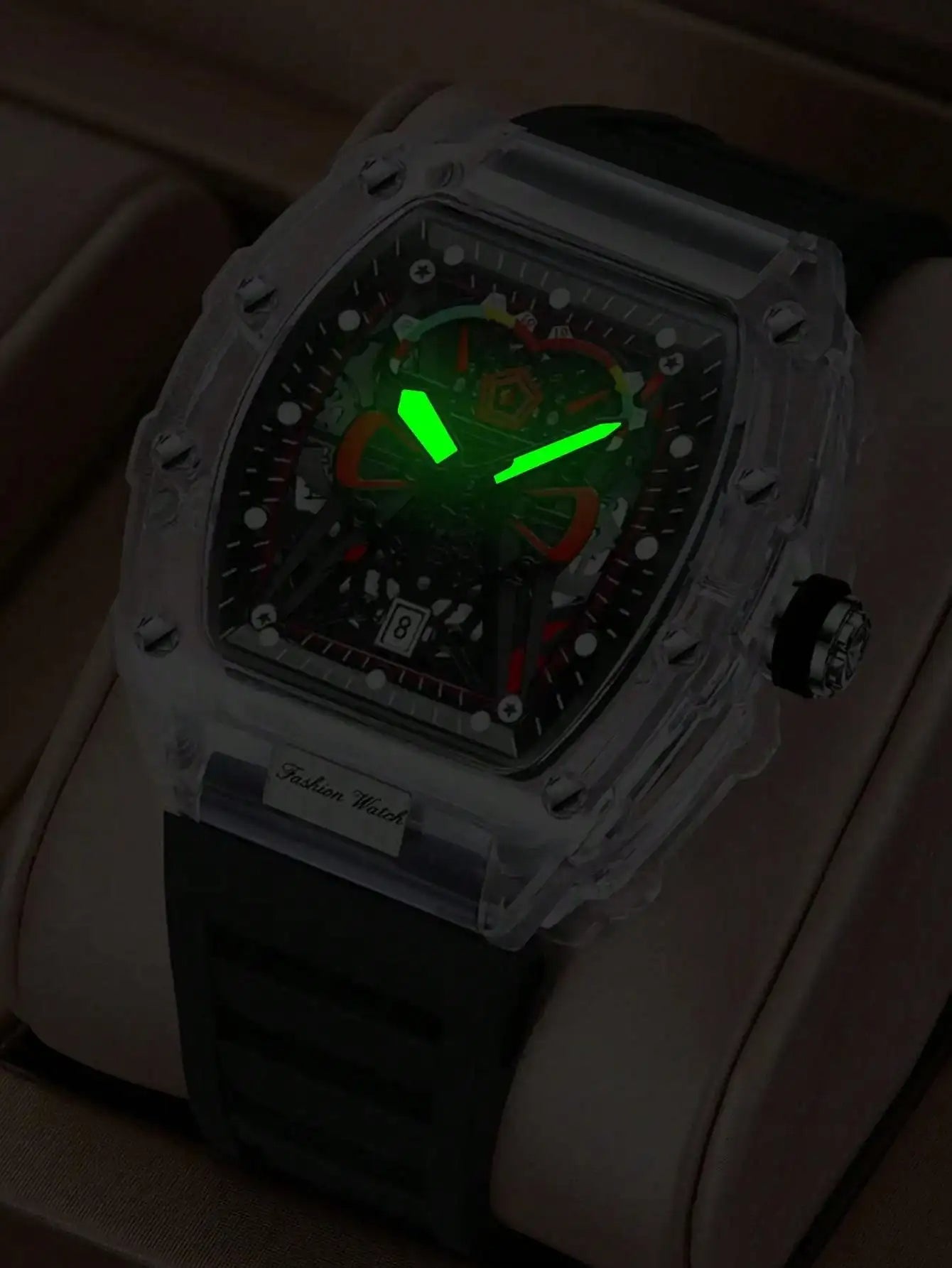 Sport Watch – Transparent Case, Luminous Display, Silicone Band, Calendar Feature-Black