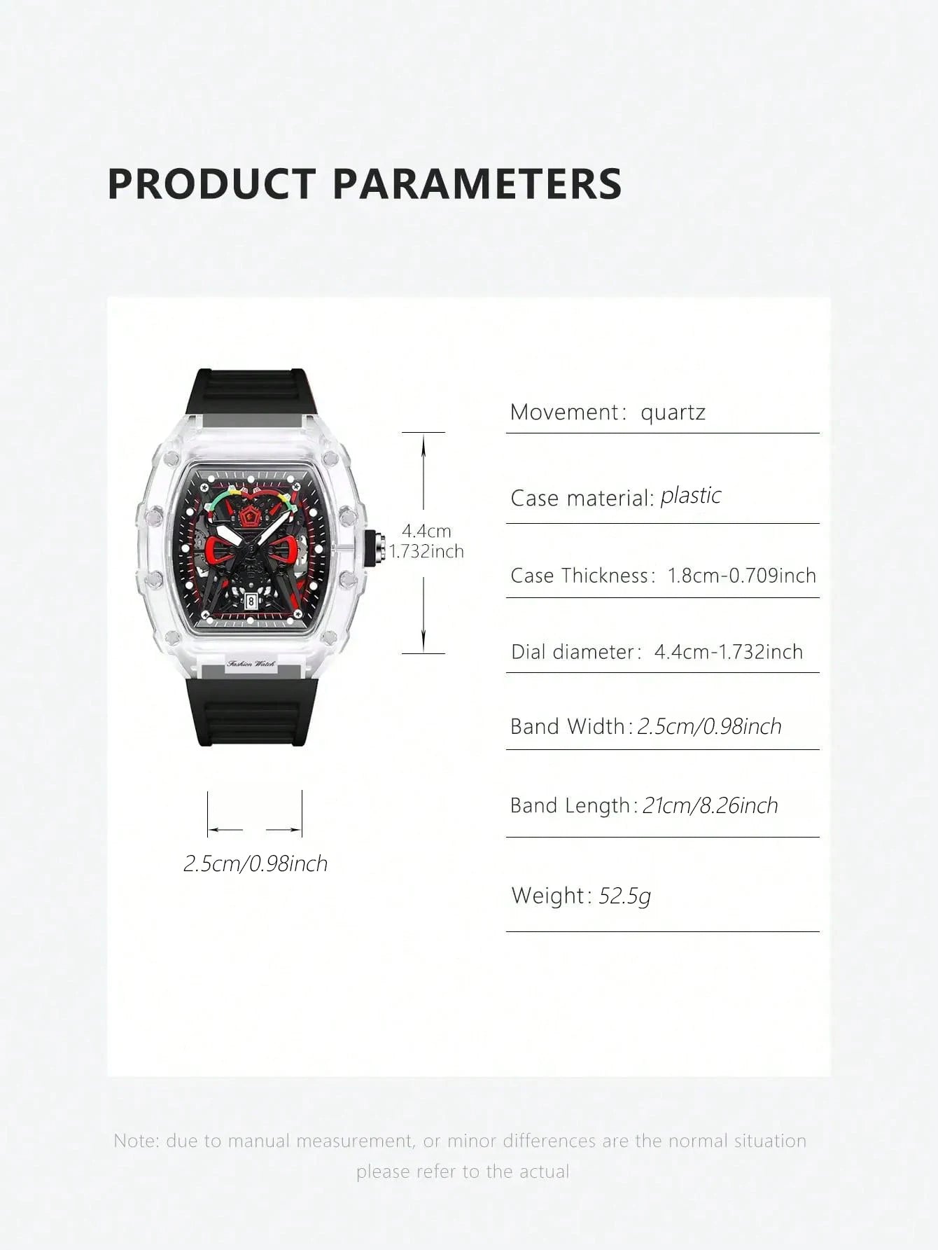 Sport Watch – Transparent Case, Luminous Display, Silicone Band, Calendar Feature-Black