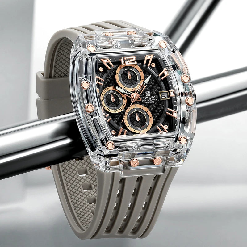 Chronograph Sports Watch – 5ATM Waterproof, Silicone Band, Multifunction Fashion Wristwatch