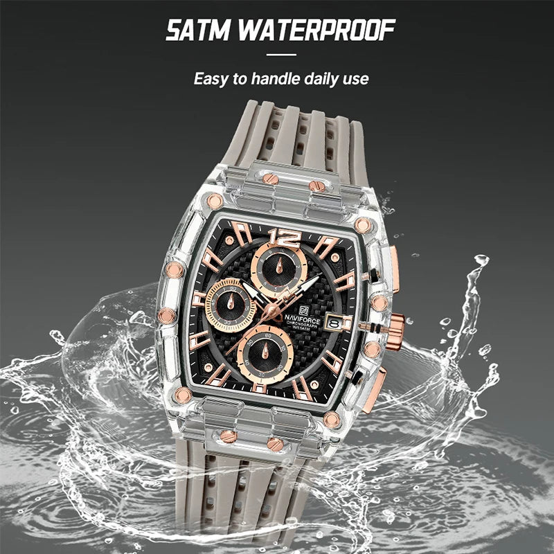 Chronograph Sports Watch – 5ATM Waterproof, Silicone Band, Multifunction Fashion Wristwatch
