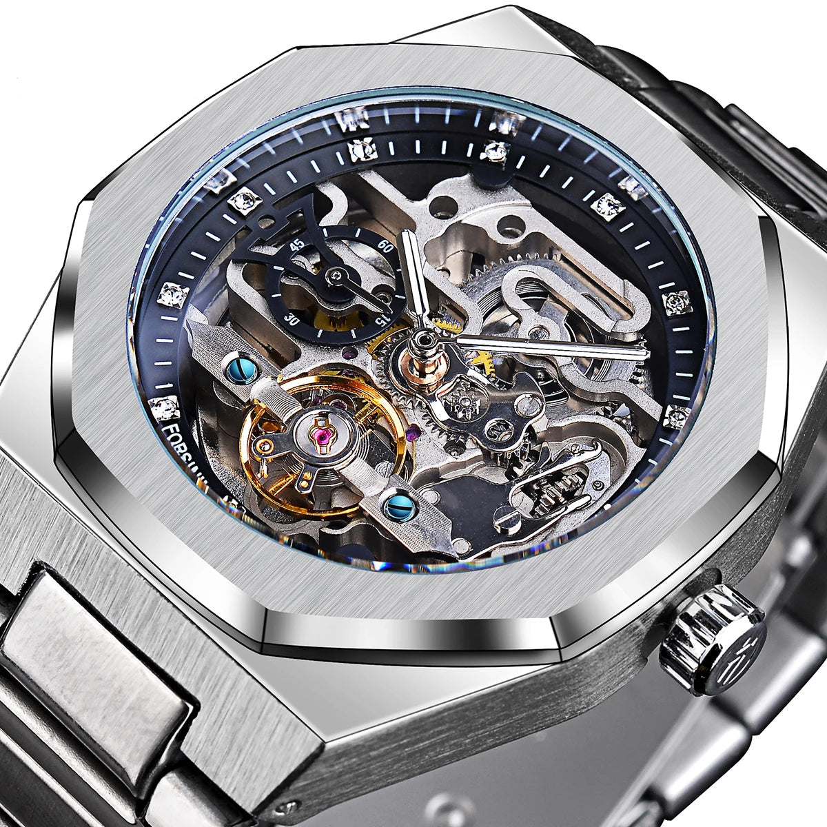 Skeleton Automatic Watch – 3D Diamond Dial, Tourbillon Design, Luminous Military Wristwatch