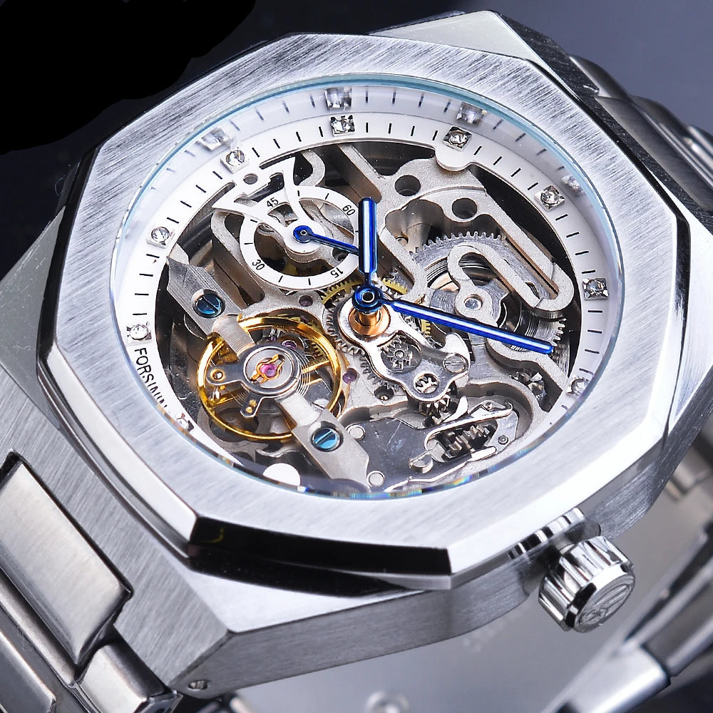 Skeleton Automatic Watch – 3D Diamond Dial, Tourbillon Design, Luminous Military Wristwatch