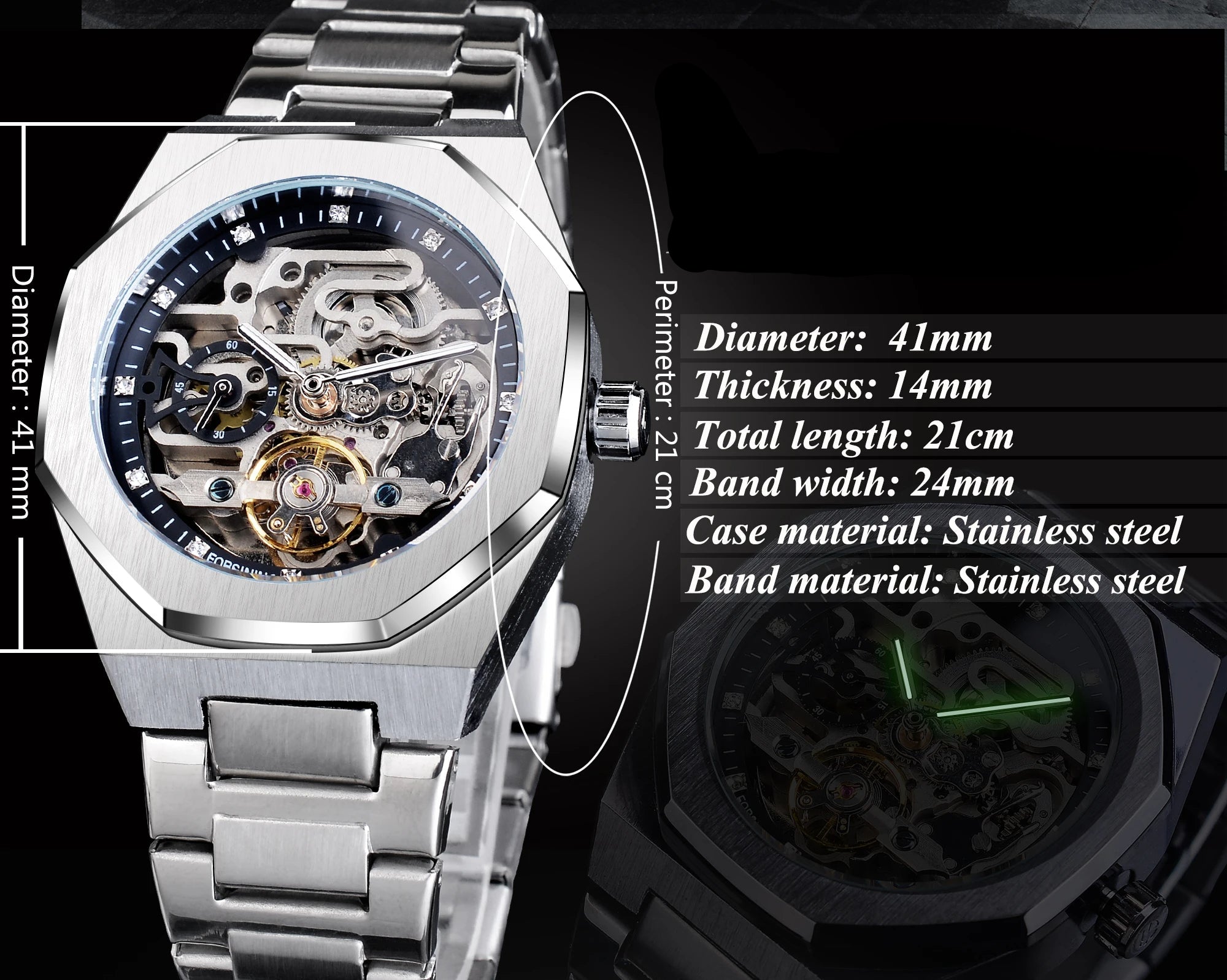 Skeleton Automatic Watch – 3D Diamond Dial, Tourbillon Design, Luminous Military Wristwatch