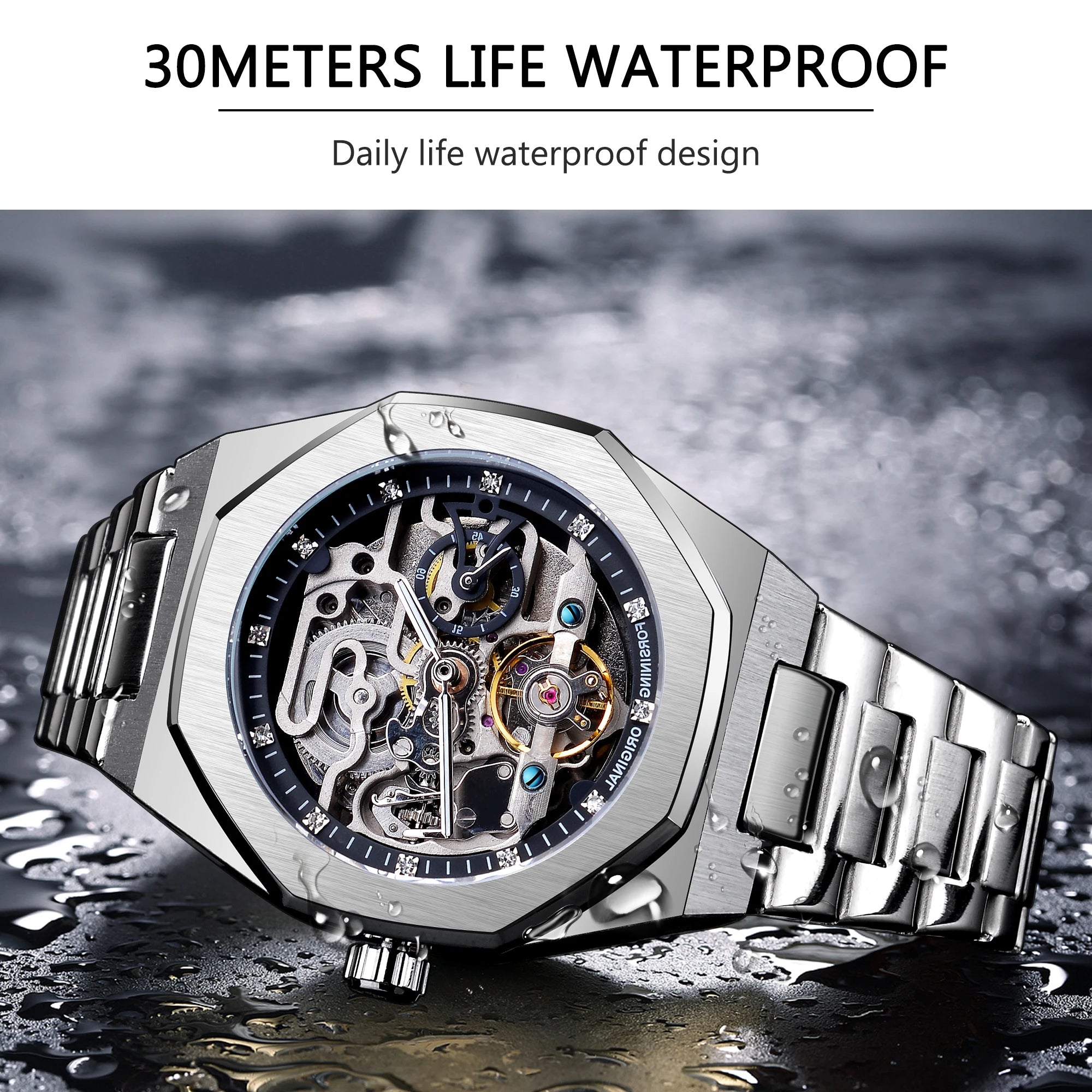 Skeleton Automatic Watch – 3D Diamond Dial, Tourbillon Design, Luminous Military Wristwatch
