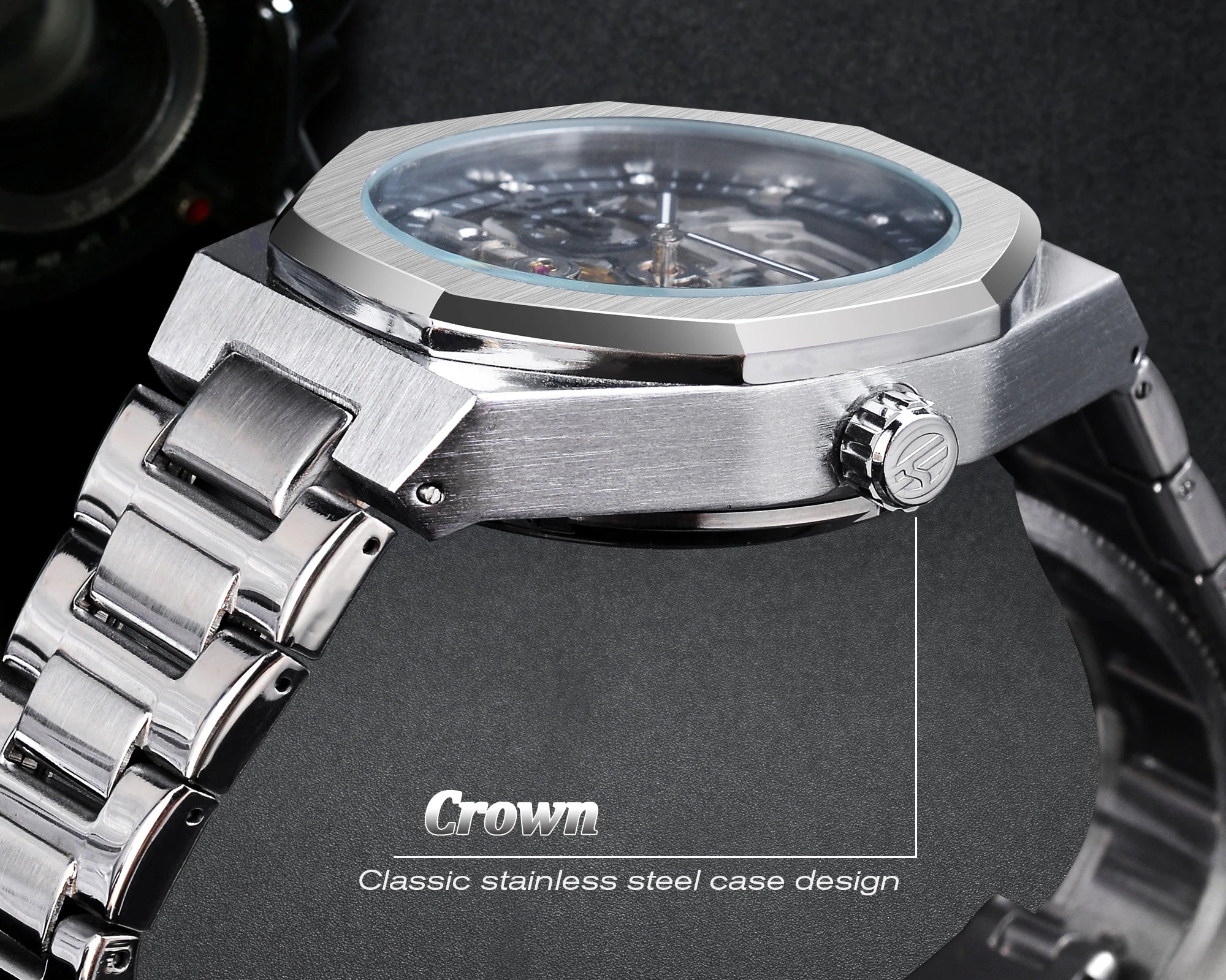 Skeleton Automatic Watch – 3D Diamond Dial, Tourbillon Design, Luminous Military Wristwatch