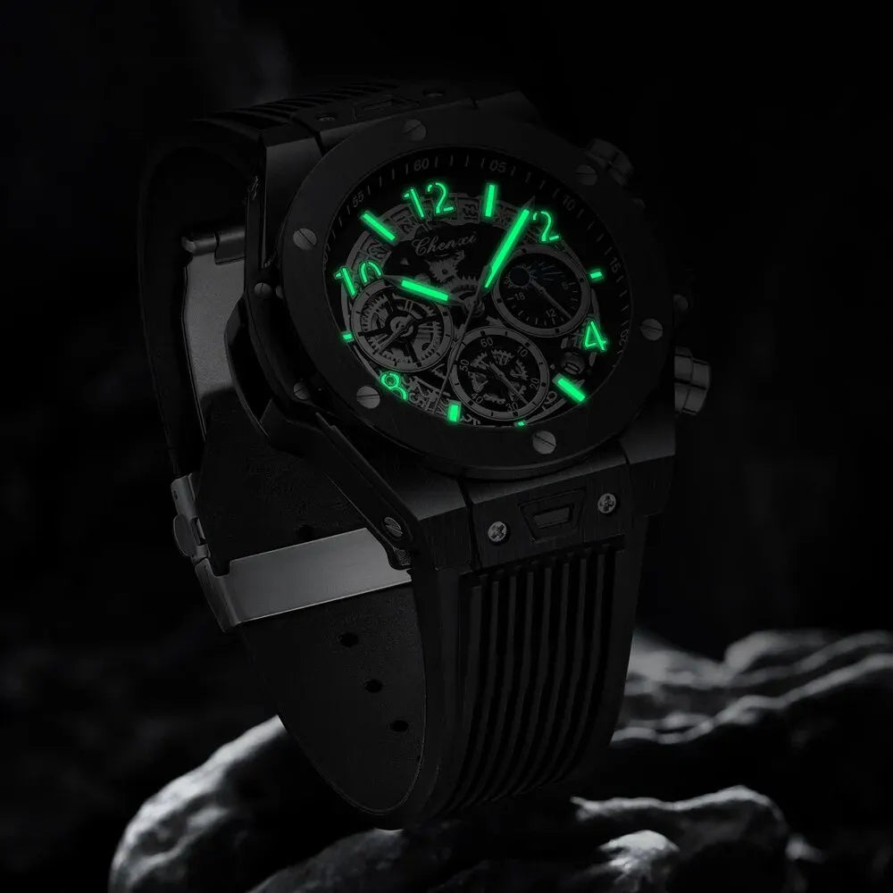 Men’s Fashion Chronograph Watch – Luminous  Sport Wristwatch with Silicone Band & Lunar Phase Display