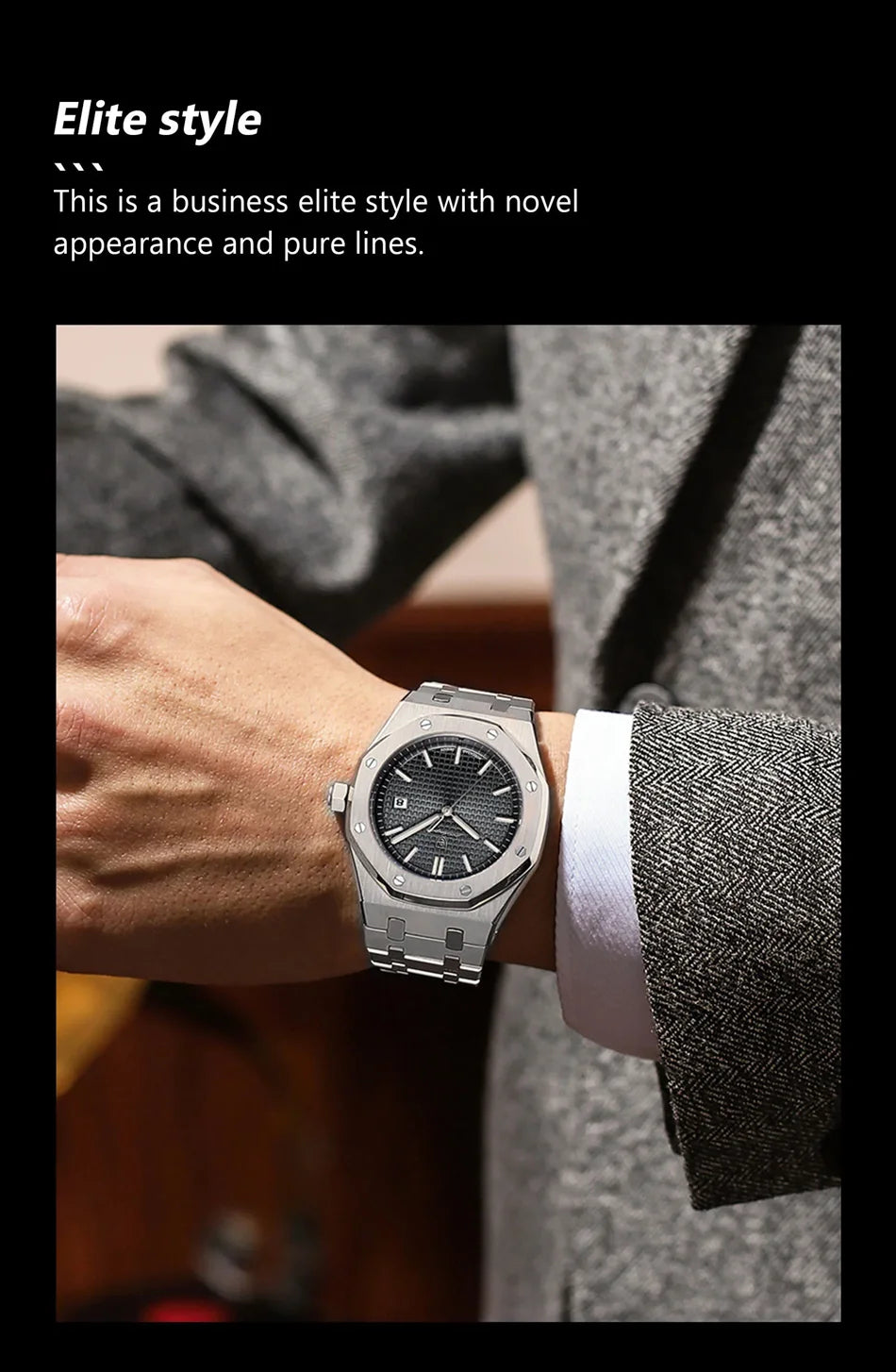 Luxury Men’s Square Quartz Watch – Waterproof Stainless Steel Wristwatch with Luminous Dial & Date Display