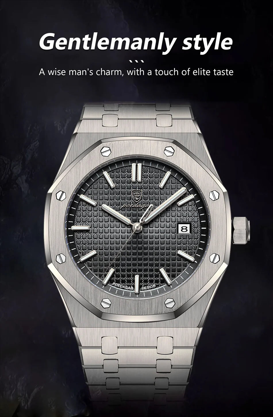 Luxury Men’s Square Quartz Watch – Waterproof Stainless Steel Wristwatch with Luminous Dial & Date Display