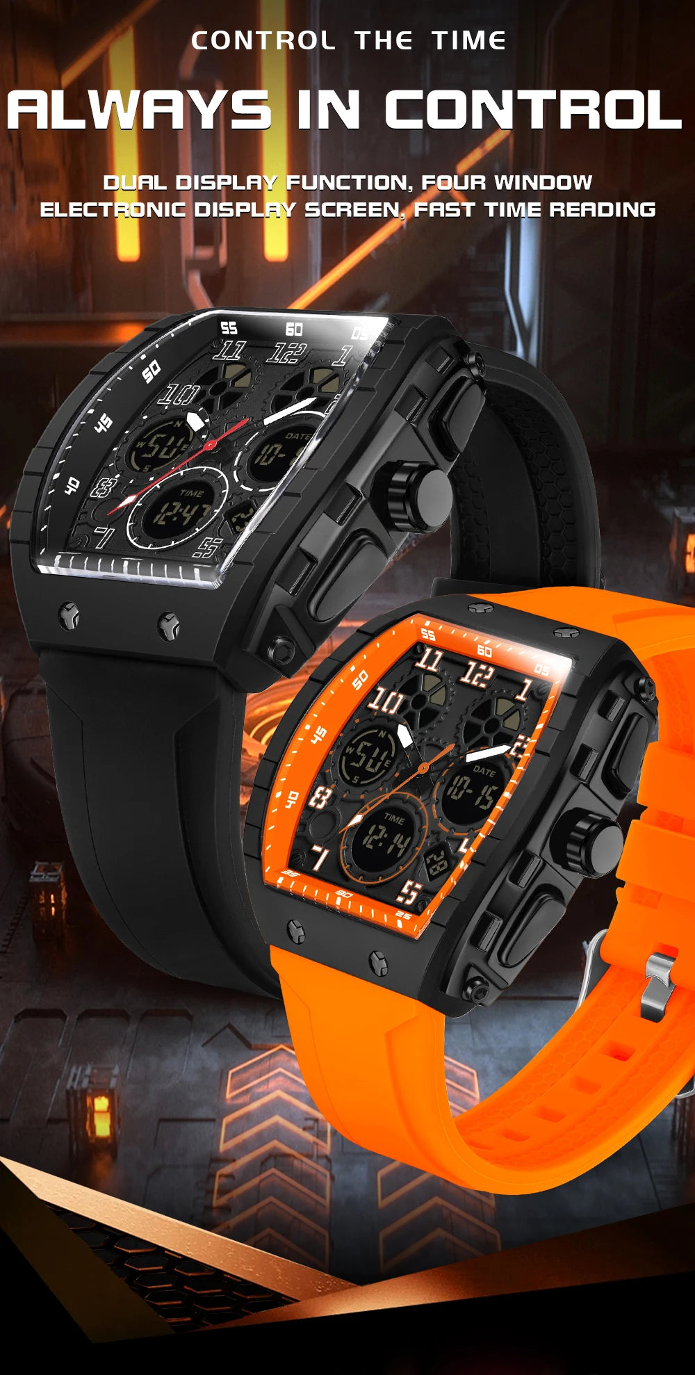 Digital Watch – Waterproof Silicone Sport Wristwatch with Multifunctional Features-Black