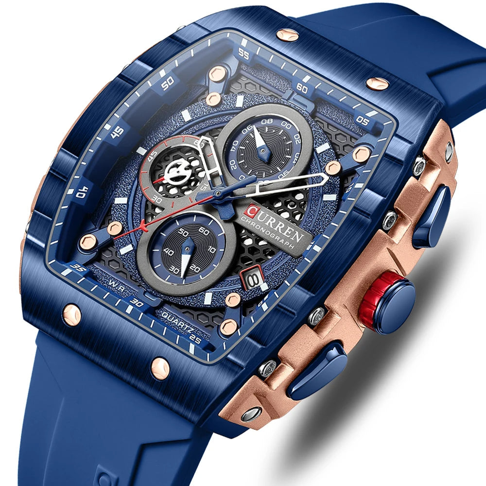 Large Dial Square Watch – Luminous Hands, Sport Style with Silicone Strap