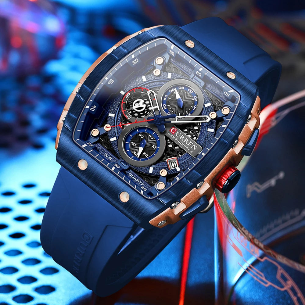 Large Dial Square Watch – Luminous Hands, Sport Style with Silicone Strap