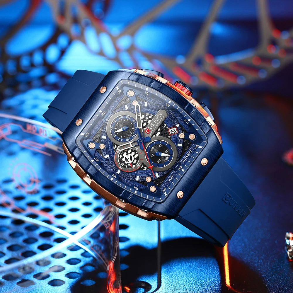 Large Dial Square Watch – Luminous Hands, Sport Style with Silicone Strap