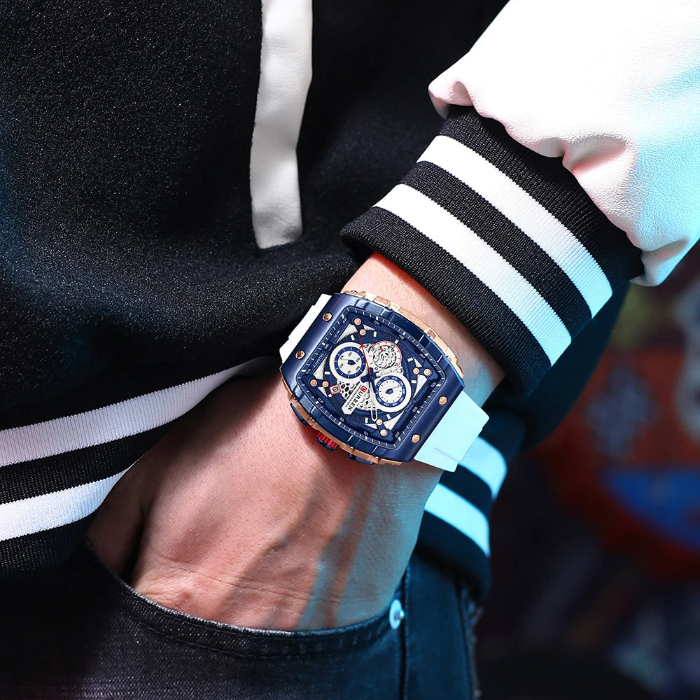 Large Dial Square Watch – Luminous Hands, Sport Style with Silicone Strap