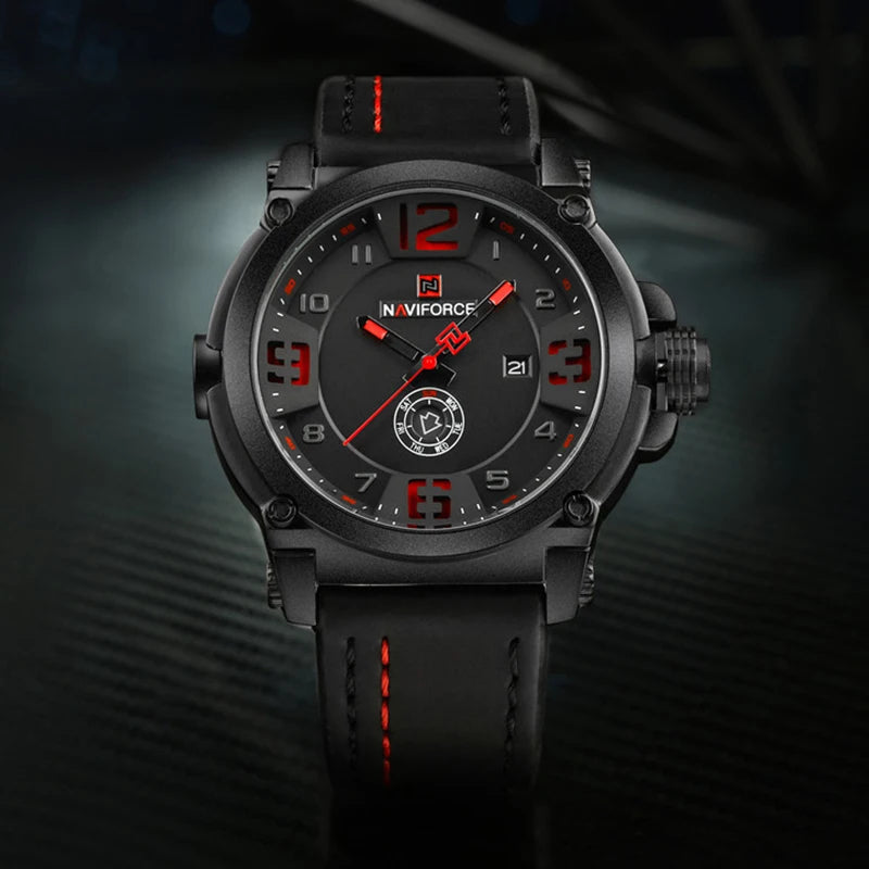 Men’s Military Sport Watch – Waterproof Analog Wristwatch with Day & Date, Leather Strap Relogio Masculino