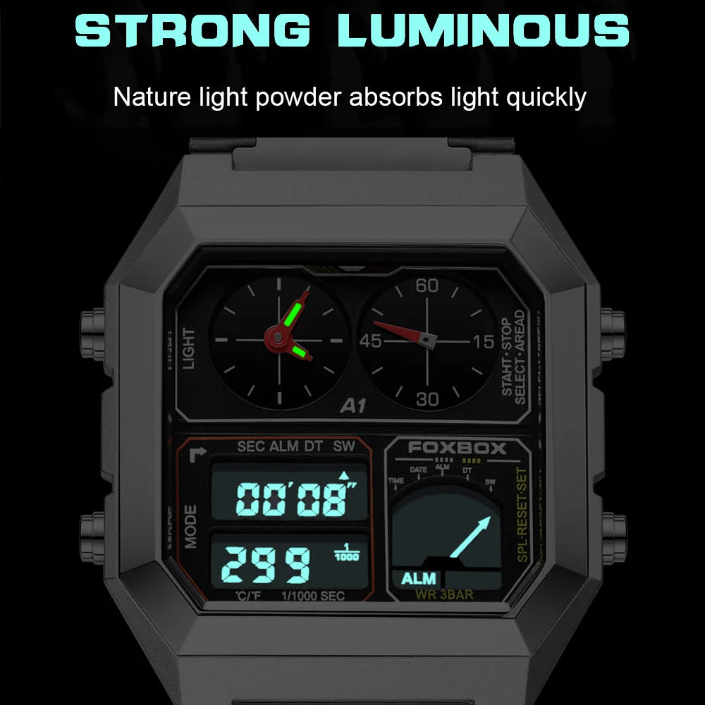 Men’s Stainless Steel Chronograph Sport Watch – Digital Display, Backlight, 3ATM Waterproof