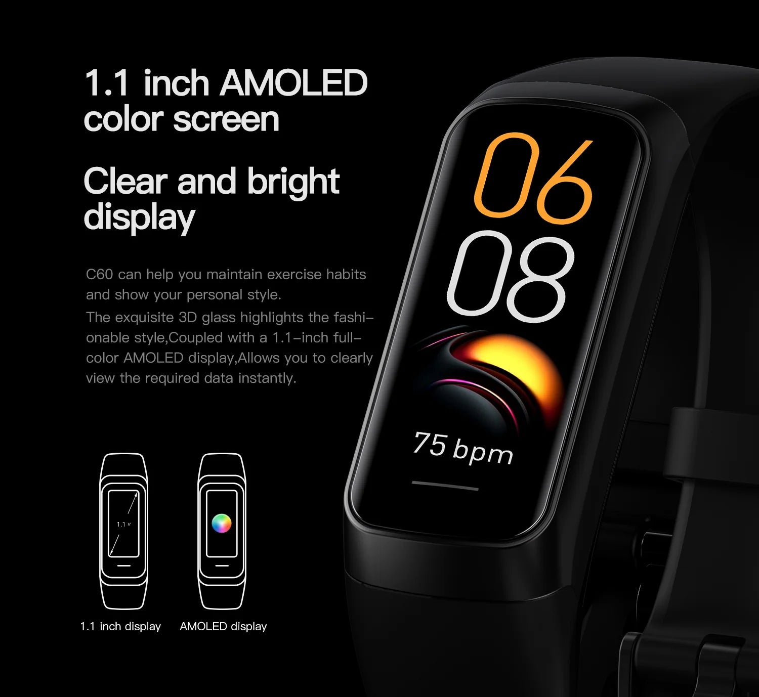 Smartwatch Band – Heart Rate, Waterproof, Fitness - Pink