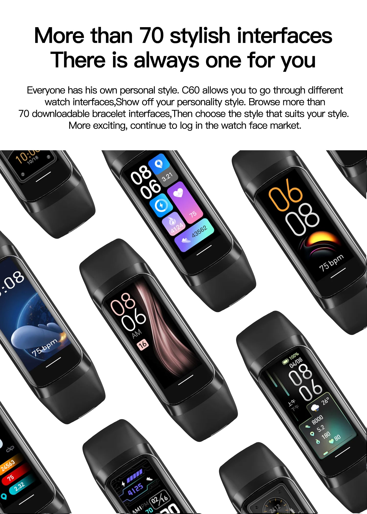 Smartwatch Band – Heart Rate, Waterproof, Fitness - Pink