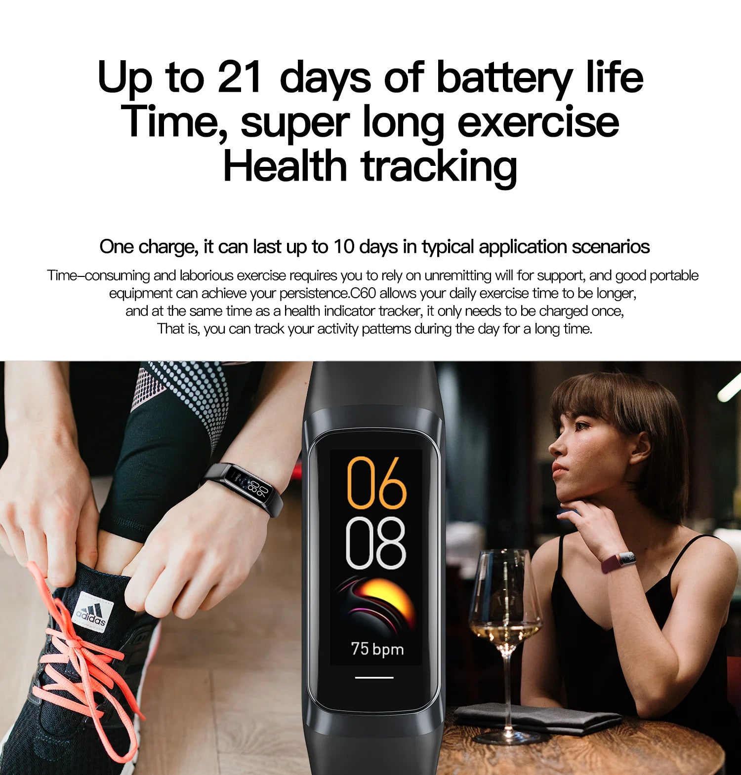 Smartwatch Band – Heart Rate, Waterproof, Fitness - Pink