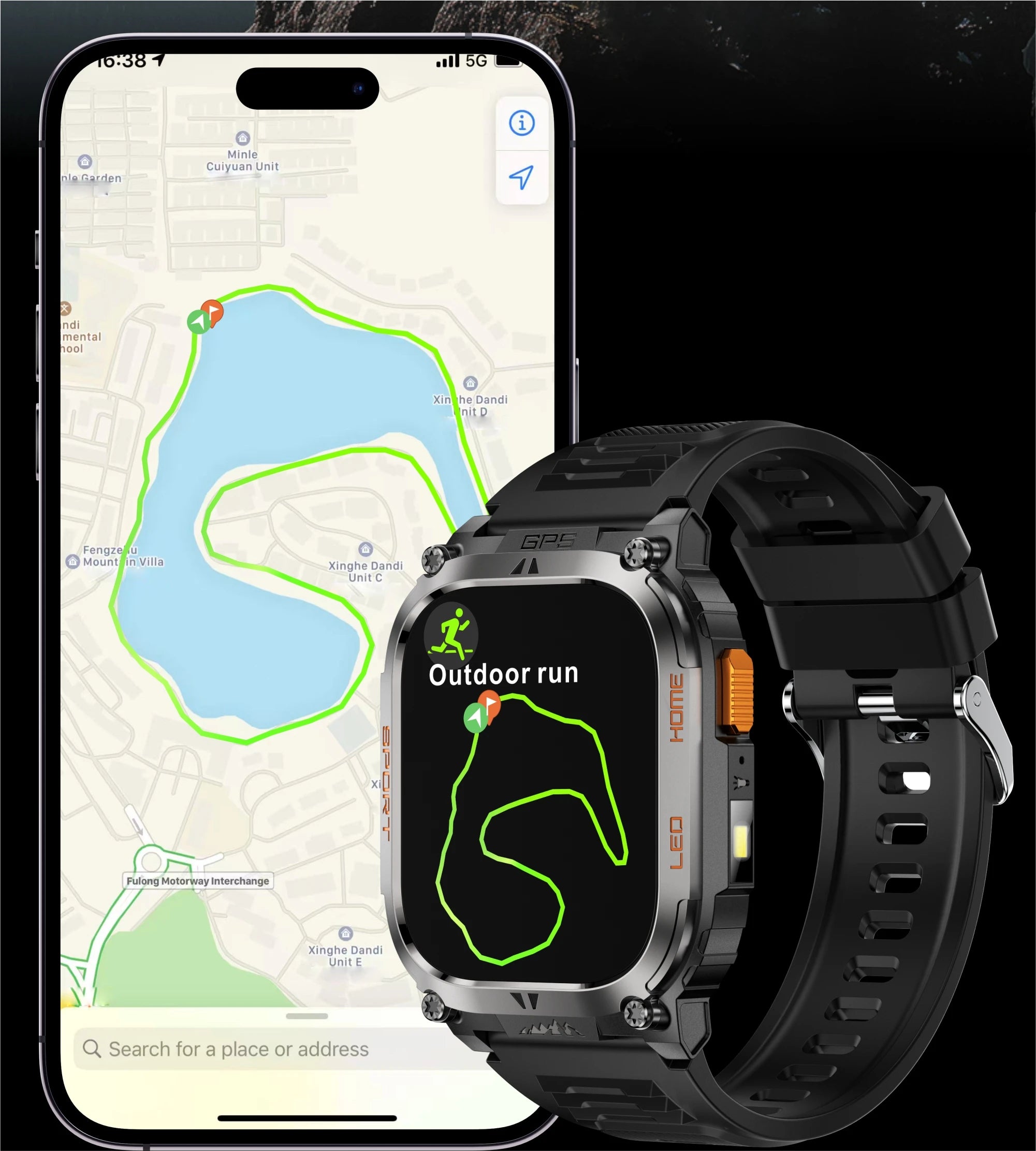 GPS Smartwatch – 1.96" HD Screen, Compass, BT Call, Waterproof