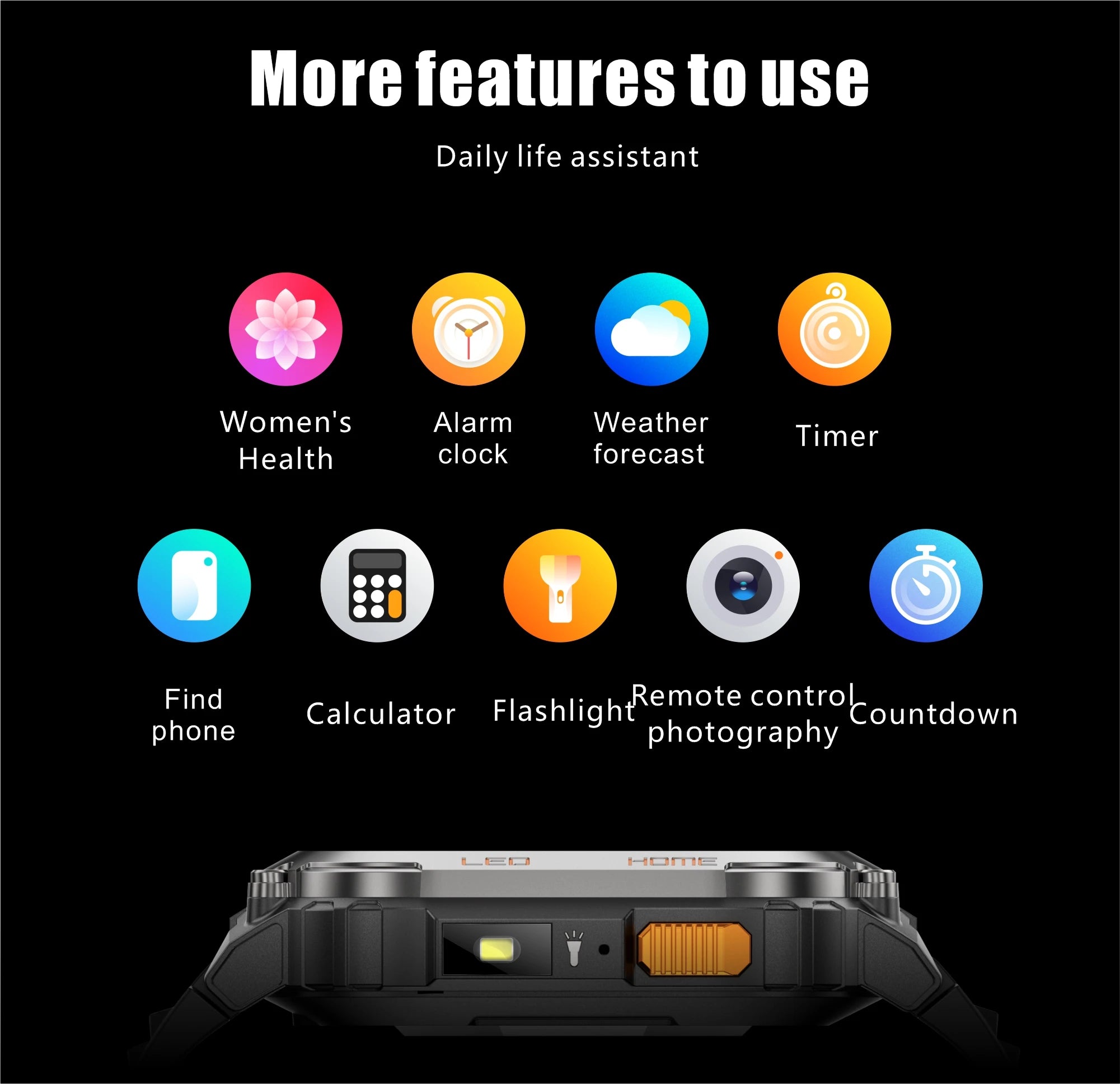 GPS Smartwatch – 1.96" HD Screen, Compass, BT Call, Waterproof