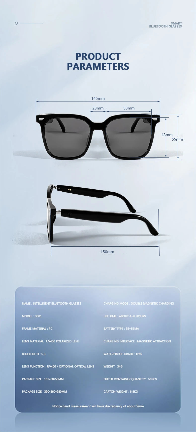 AI Smart Glasses – Bluetooth Calls, Music & Voice Assistant