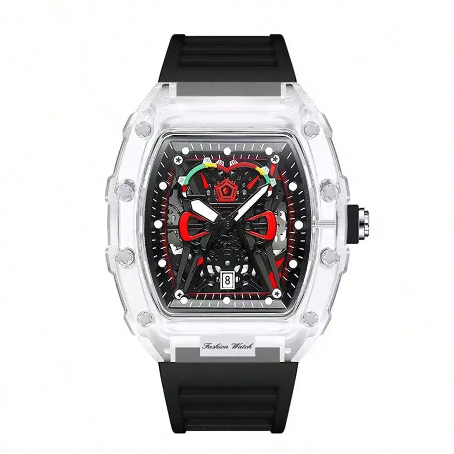 Sport Watch – Transparent Case, Luminous Display, Silicone Band, Calendar Feature-Black