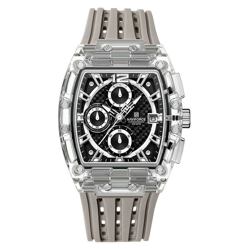Chronograph Sports Watch – 5ATM Waterproof, Silicone Band, Multifunction Fashion Wristwatch